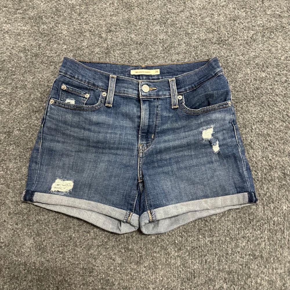 Levi's Shorts Womens Size 26 Blue Mid Length Distressed Viscose Cuffed Denim